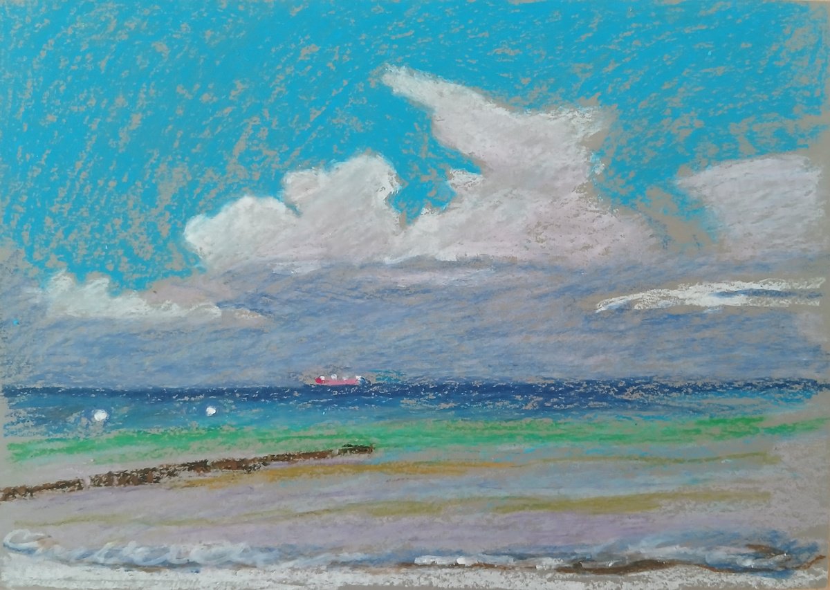 Impressionistic Landscape Pastel Drawing By Vasyl Koval, 16 X 12", Warnemunde, Original Artwork