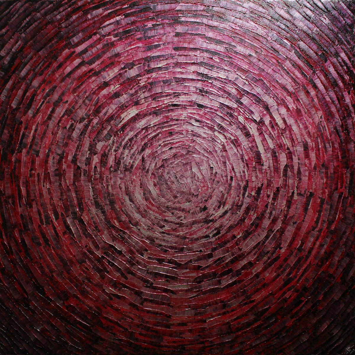 Abstract Acrylic Painting By Jonathan Pradillon, 24 X 24, Iridescent Red Silver Shine, Original Artwork