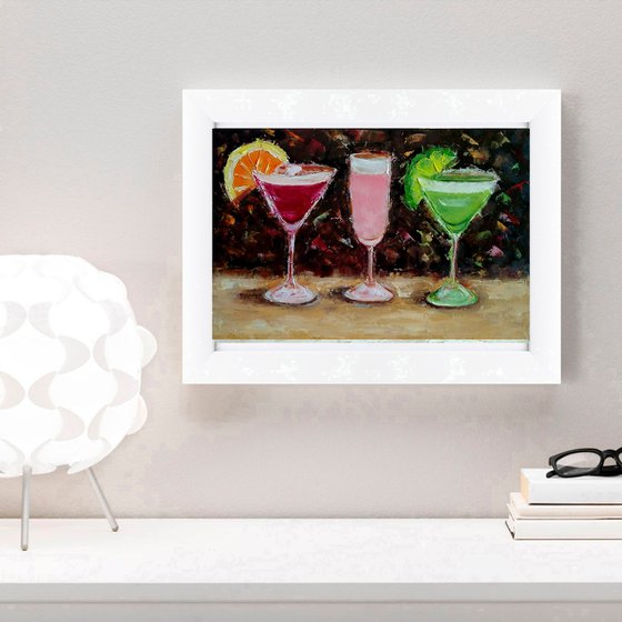 Cocktail Painting Original Art Margarita Wall Art Small Artwork Martini Still Life