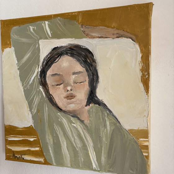 Calm poetic impasto woman portrait