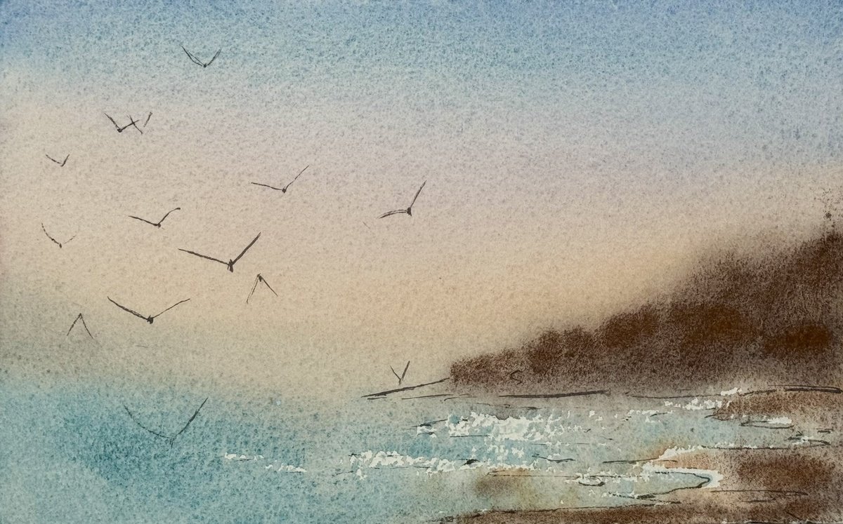 Seascape Plein air seagulls by Yuliia Sharapova