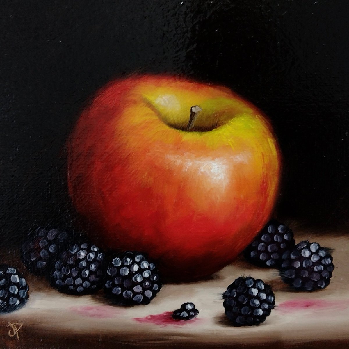 Apple with Blackberries  still life by Jane Palmer Art