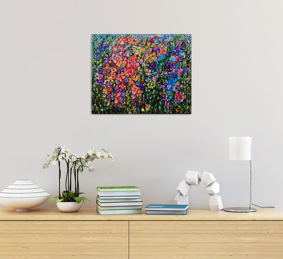 Multi-Colored  Flowers Abstract  - Original Painting