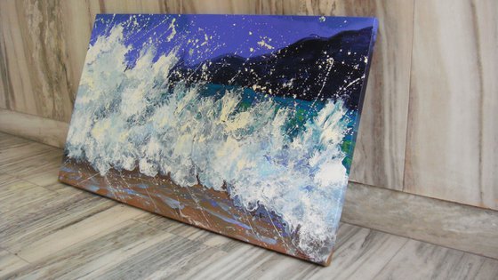 47.2” LARGE Seascape Painting “White Waves”