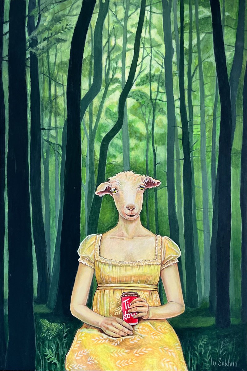 Surrealistic Portrait Acrylic Painting By Lu Sakhno, 20 X 30", Double-Double Or Magic Forest, Original Artwork