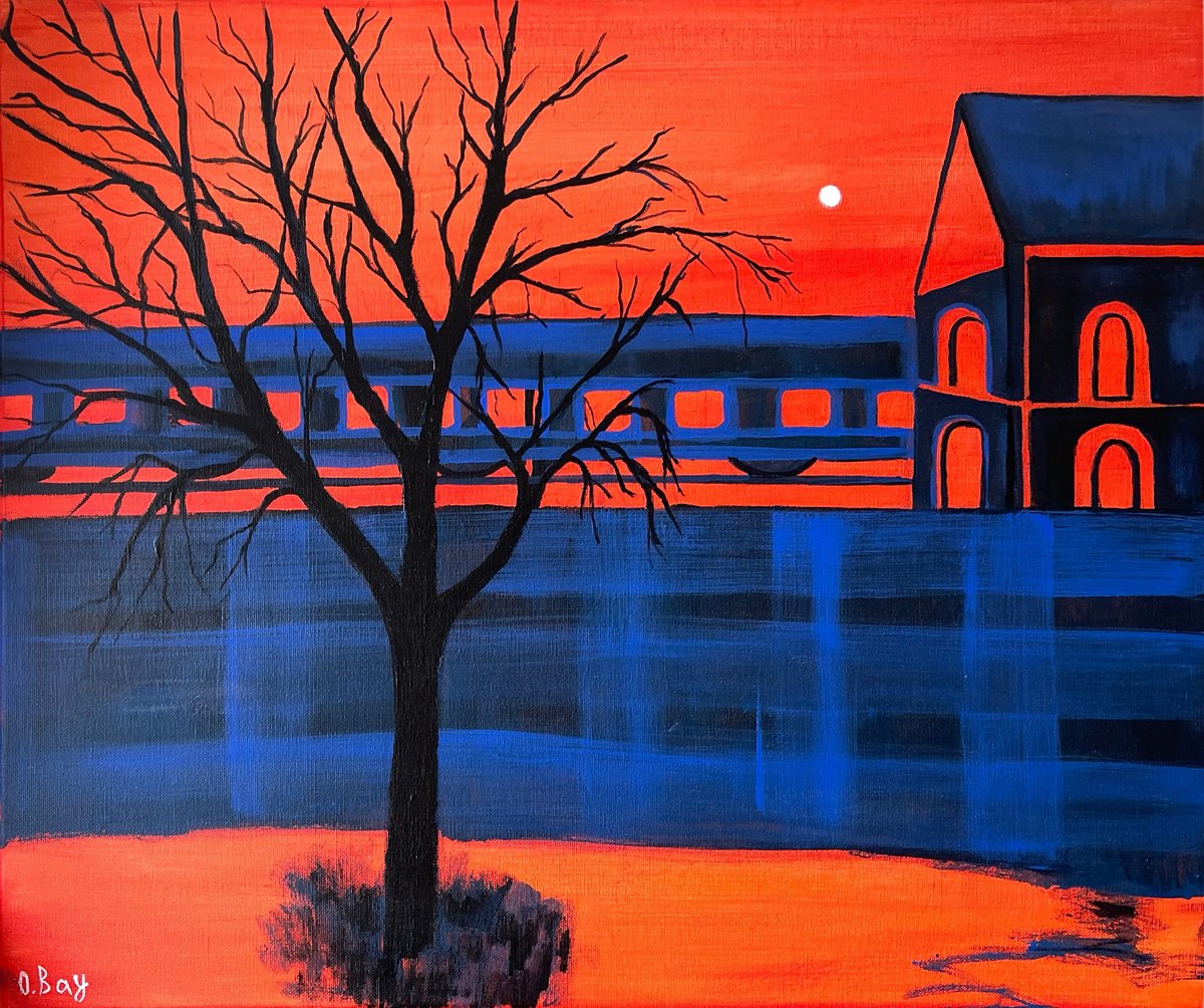 Acrylic Painting , The Sound Of A Train By Olesya Bay, 24 X 20, Artwork For Sale On Artfinder