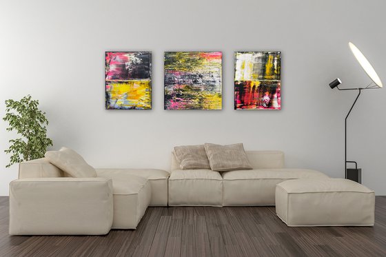 "Entourage" - FREE USA SHIPPING + Save As A Series - Original PMS Abstract Triptych Acrylic Paintings On Canvas - 52" x 20"