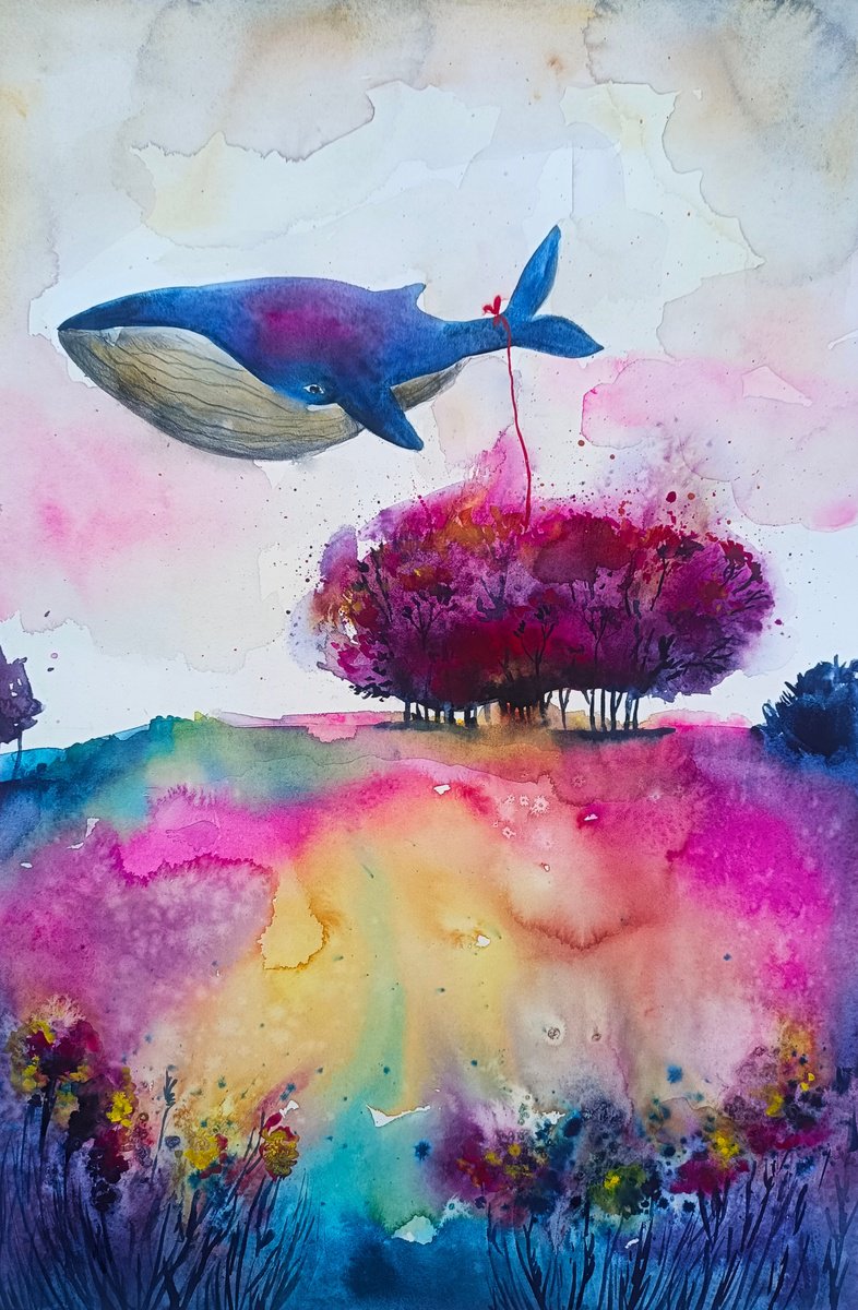 Surrealistic Landscape Watercolour By Evgenia Smirnova, 15 X 22, Carried By The Wind, Original Artwork