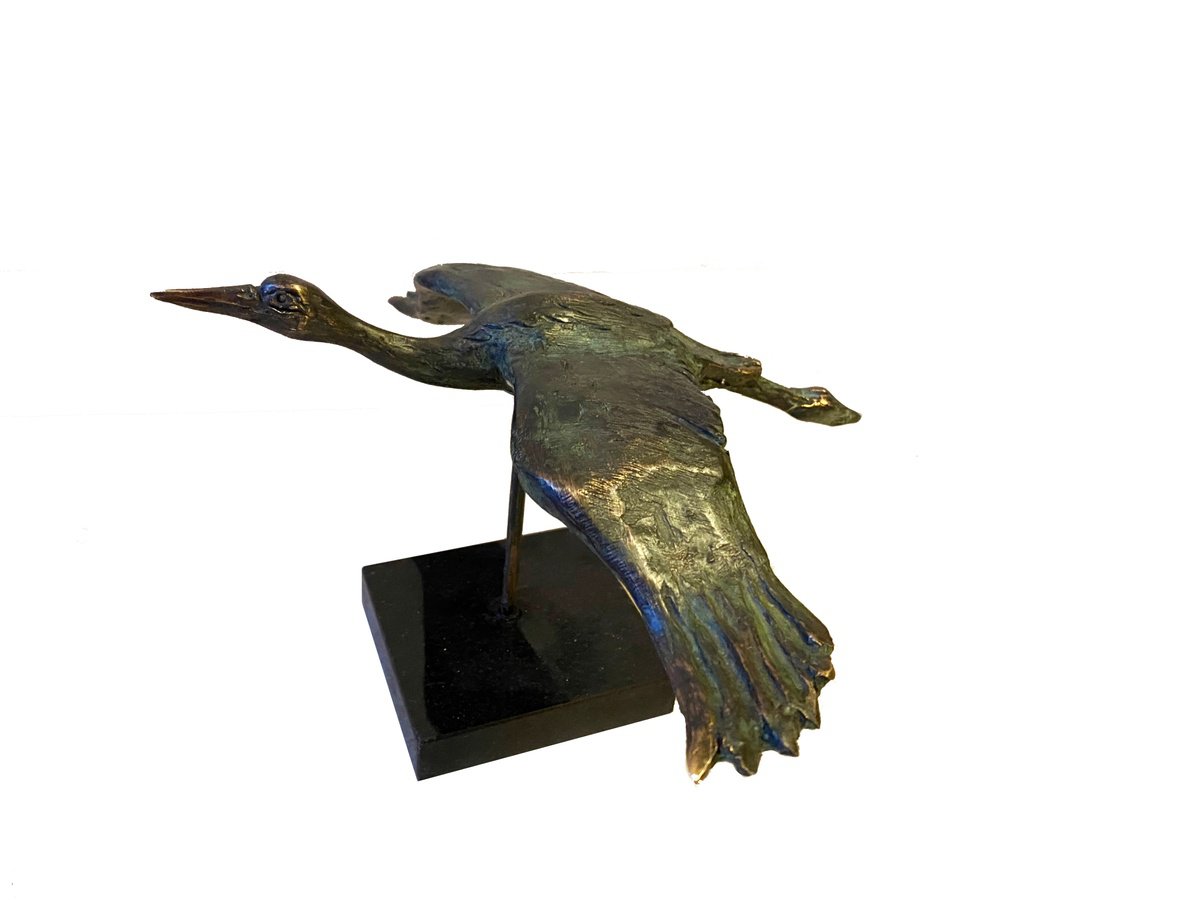 Expressive Animal Bronze Sculpture By Toth Kristof, 8 X 6", Stork, Original Artwork