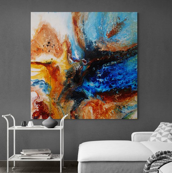 Australian Delta 120cm x 120cm Blue Rust Sienna Textured Abstract Art