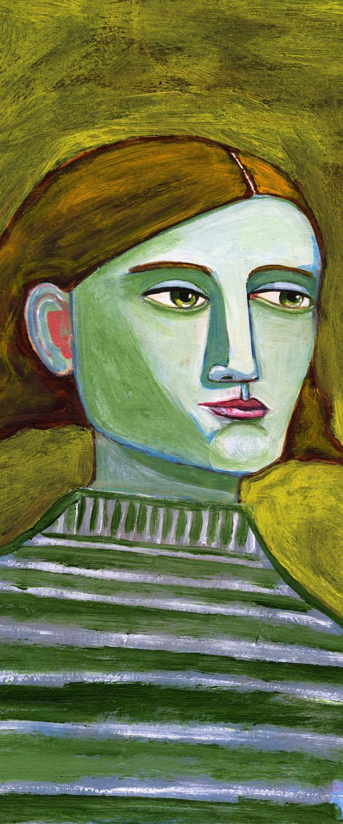 Lady with Striped Sweater by Sharyn Bursic