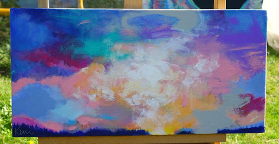 For the Glory 24x12" Modern Impressionist Abstract Sunset Cloud Painting