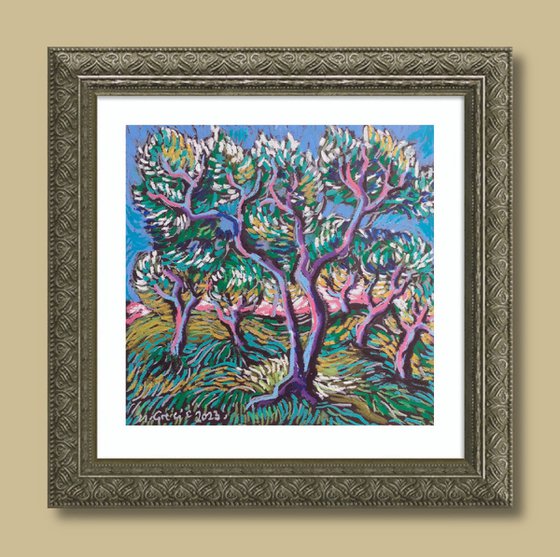 Olive grove in blue