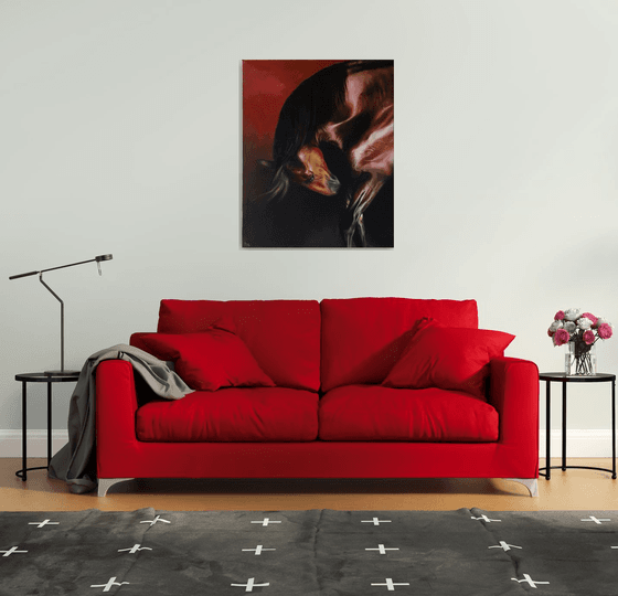 Lusitano stallion in red