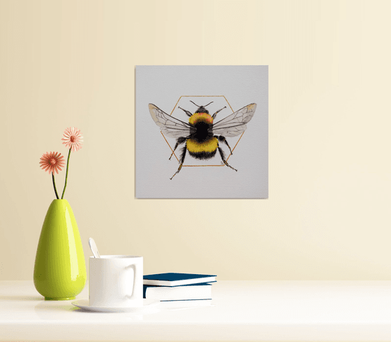 Bee Painting, Bumblebee Wall Art, Bee Original Watercolor Painting, Square Art