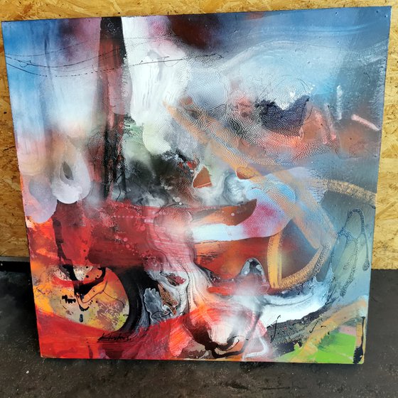 Opium icecream and a lot of love large unique abstract painting on wood by master Kloska