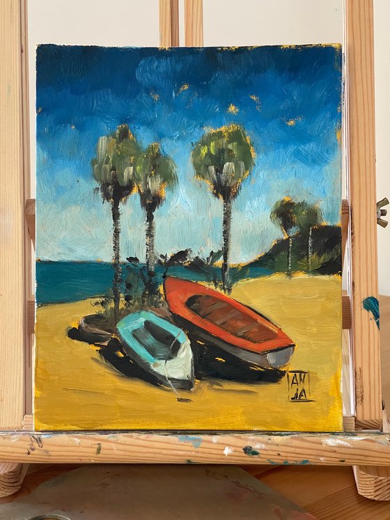 Twin Boats Under Palms