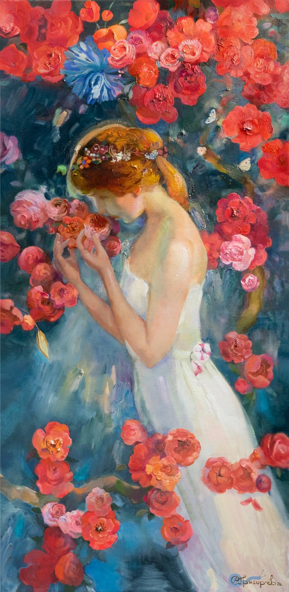 Impressionistic Landscape Oil Painting By Anastasiia Grygorieva, 24 X 47, Morning Delight, Original Artwork