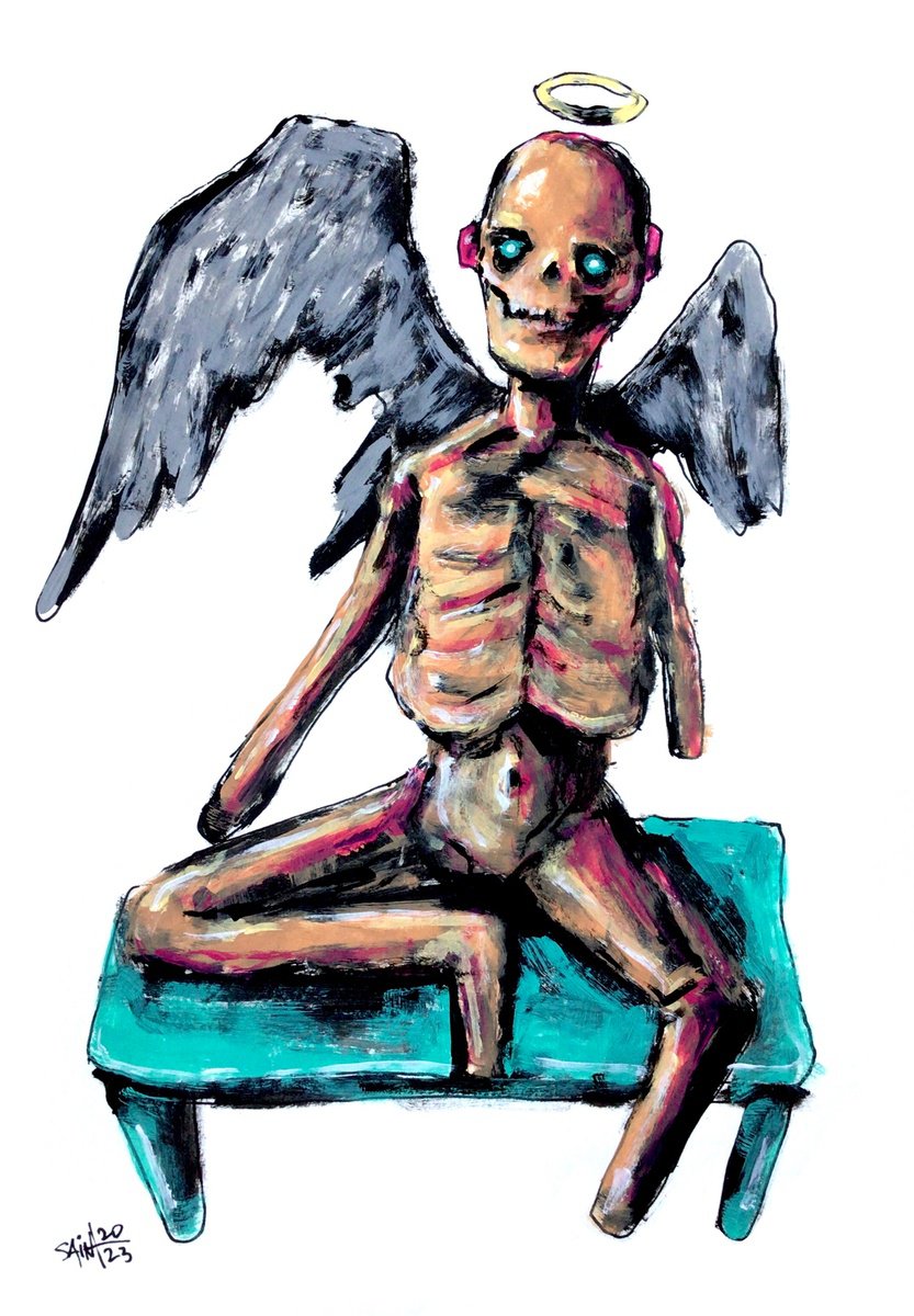 #189 Demon Zombie portrait painting original art, Horror Creepy Dark Art Brut Strange acry... by Ruslan Aksenov