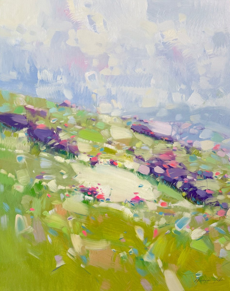 Impressionistic Landscape Oil Painting By Vahe Yeremyan, 30 X 39", Lavenders Valley, Original Artwork