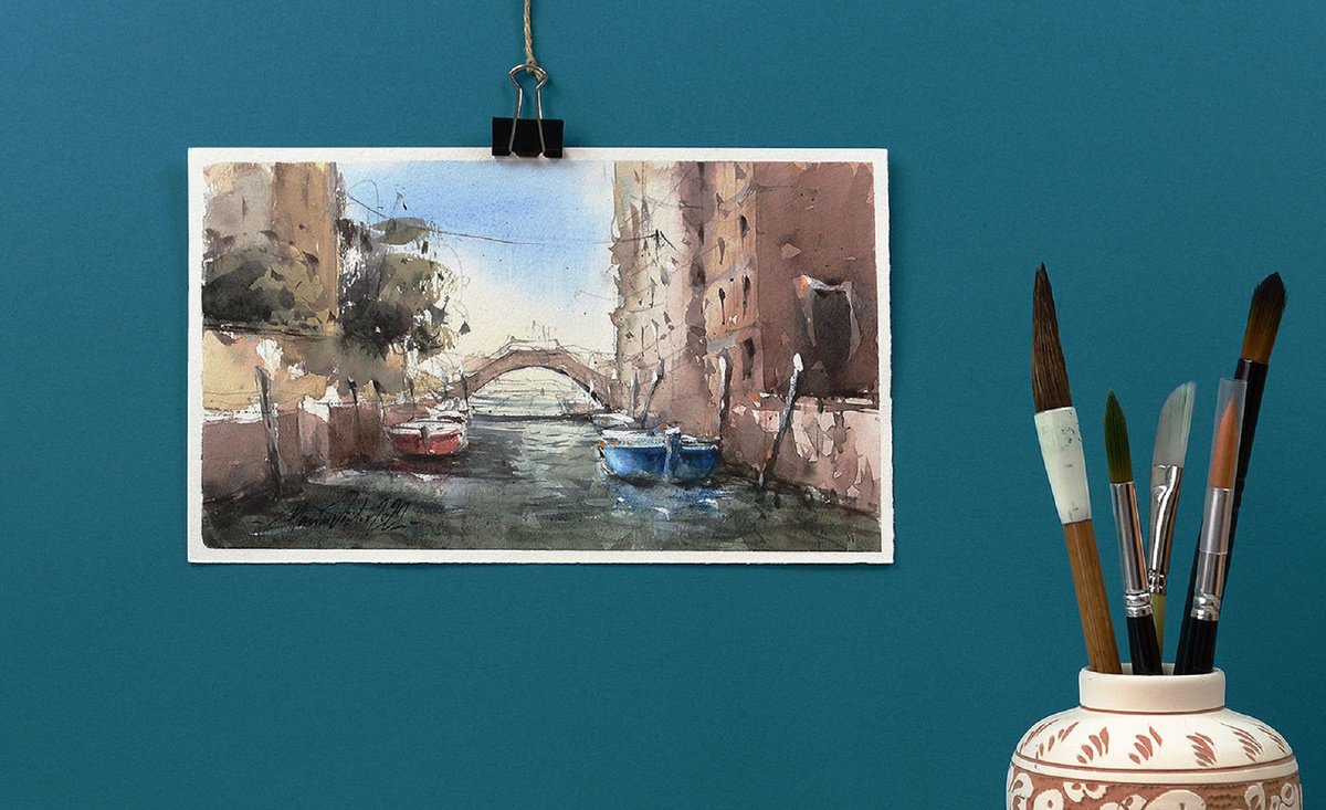 Venice, scene painted in watercolour. Venice watercolors. by Marin Victor