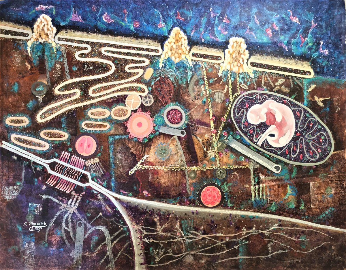 Abstract Acrylic Painting By Abdelrahman Shamieh, 63 X 50, Human Cell, Original Artwork