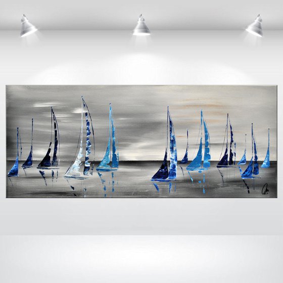 Blue Sails III - Abstract Seascape - Acrylic Painting - Canvas Art- Blue Wall Art