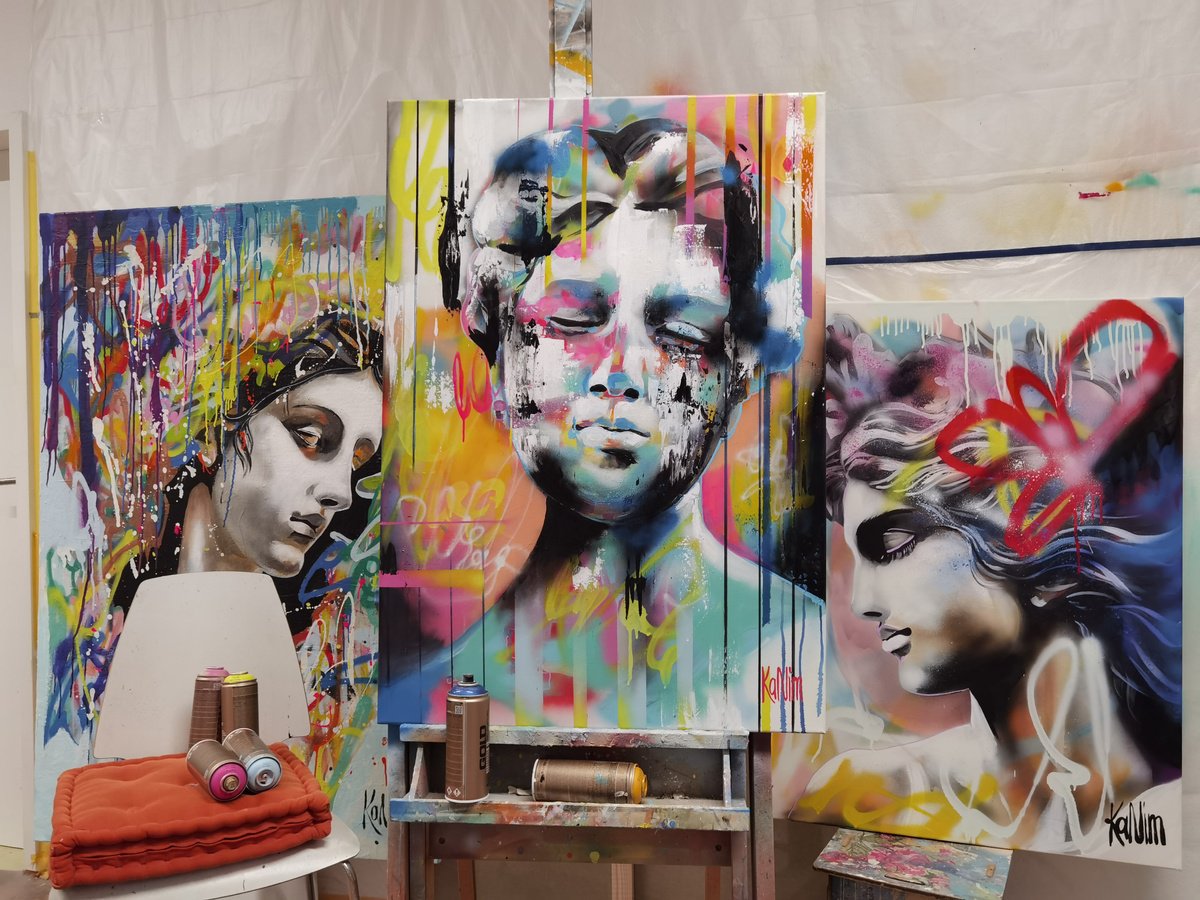 Urban And Pop Portrait Painting By Kanim, 28 X 39", Placid, Original Artwork