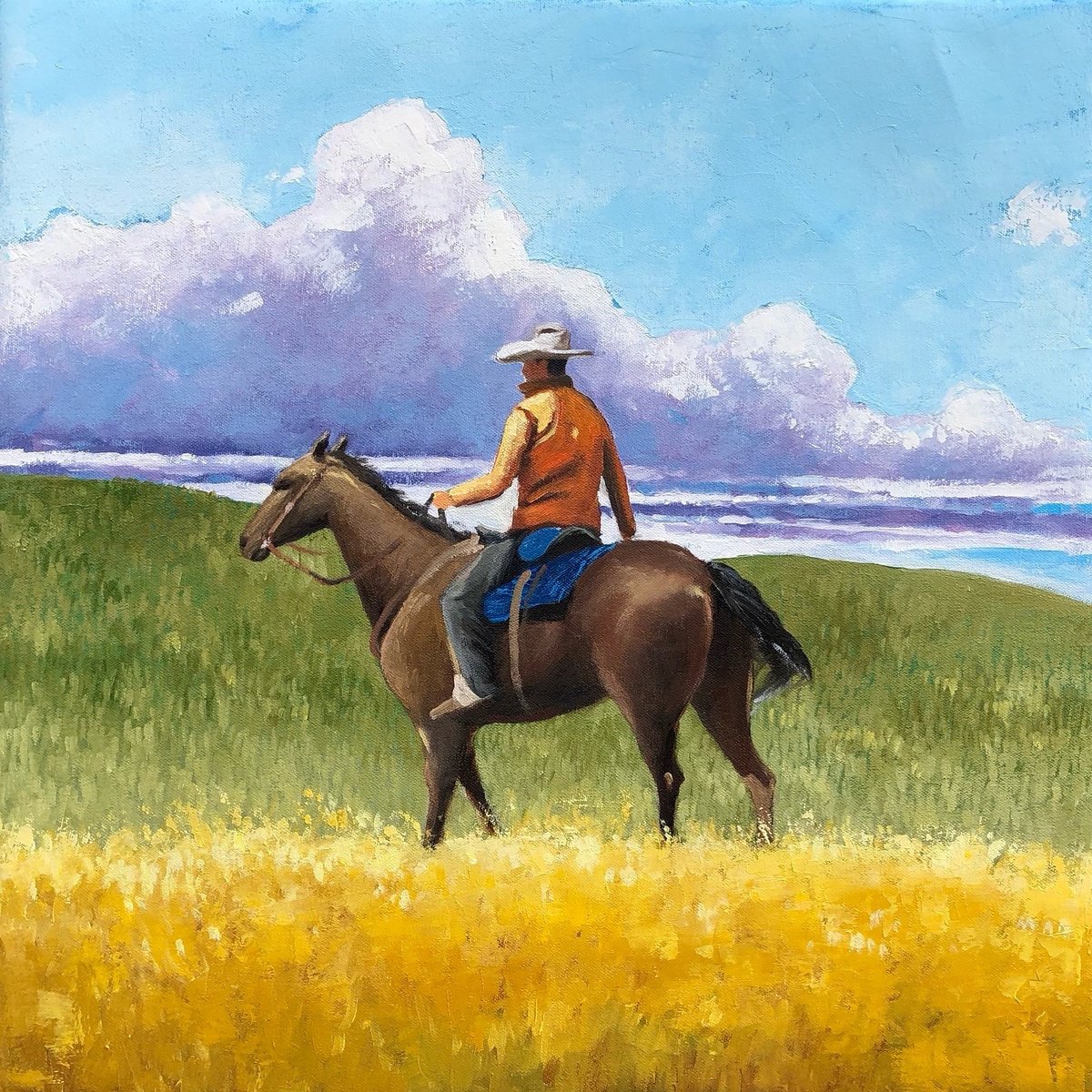 Impressionistic Animal Oil Painting By Volodymyr Smoliak, 20 X 20", Cowboy, Original Artwork