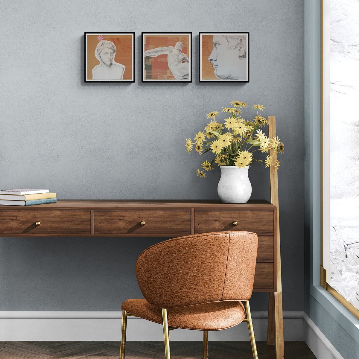 Portrait Pencil Drawing By Manel Villalonga, 12 X 12", Roman Bust, Original Artwork