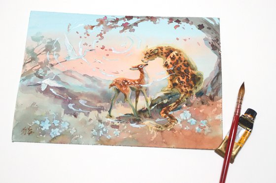 Leopard and deer