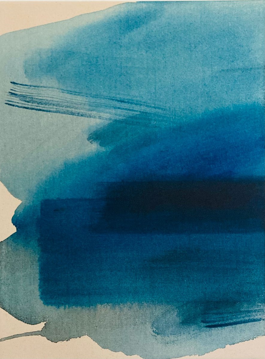 Abstract Painting By Ryoko Minamitani, 12 X 16", Deep Blue 5, Original Artwork