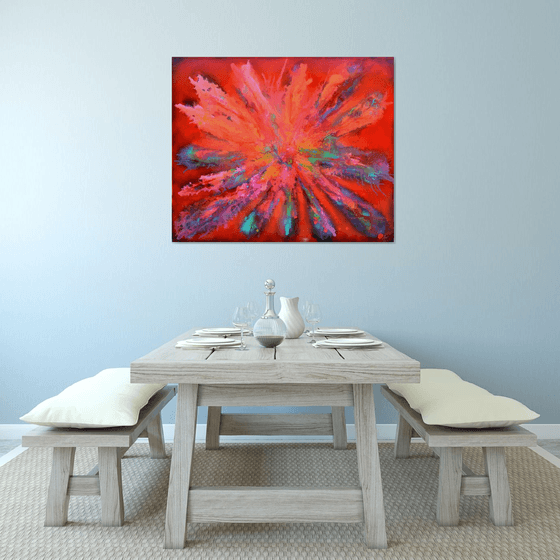 Colourful Large Abstract Painting - Red Pandora XL Ready to Hang Hotel and Restaurant Wall Decoration