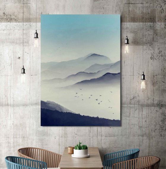"Morning Haze" Blue landscape oil art