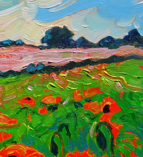 Poppies in a Red Field