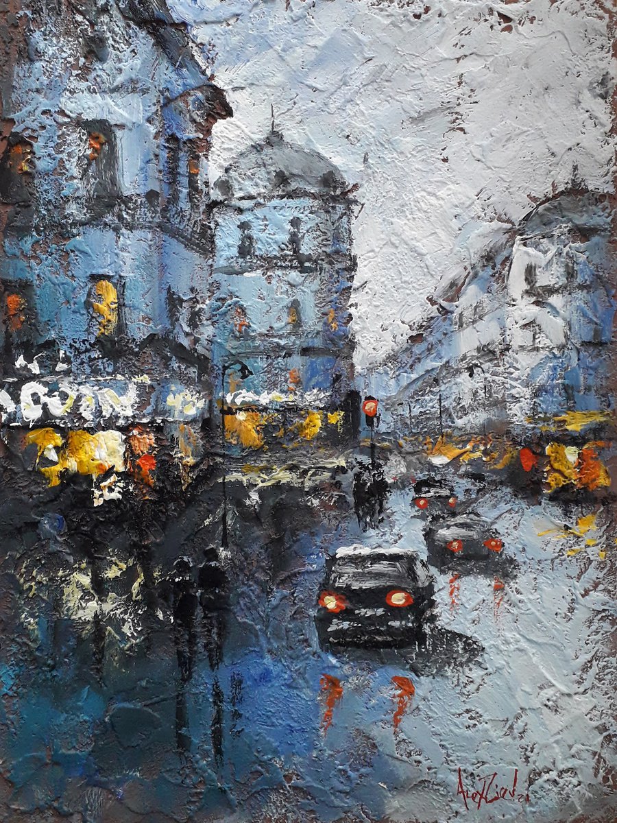 City lights. Rain in the night city by Alexander Zhilyaev
