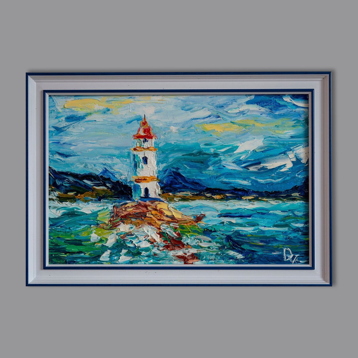 Impressionistic Landscape Oil Painting By Vladyslav Durniev, 13 X 9", Lighthouse, Original Artwork