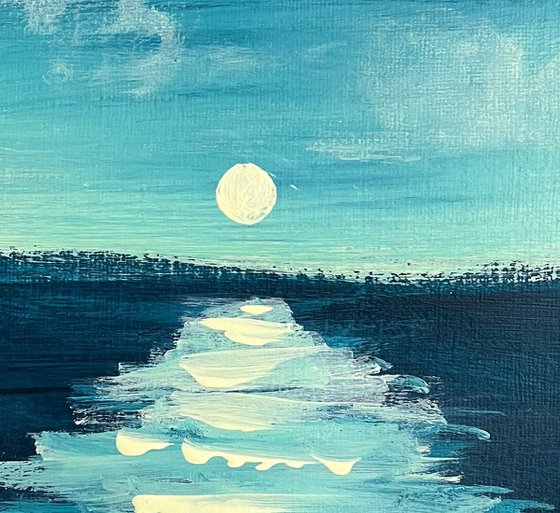 Turquoise Moon acrylic abstract landscape