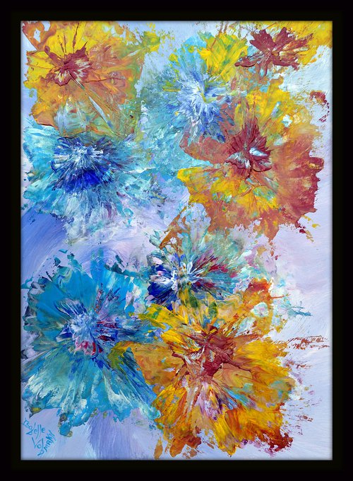 Abstract bouquet 1 - free shipping - palette knife - paper art - flowers by Isabelle Vobmann