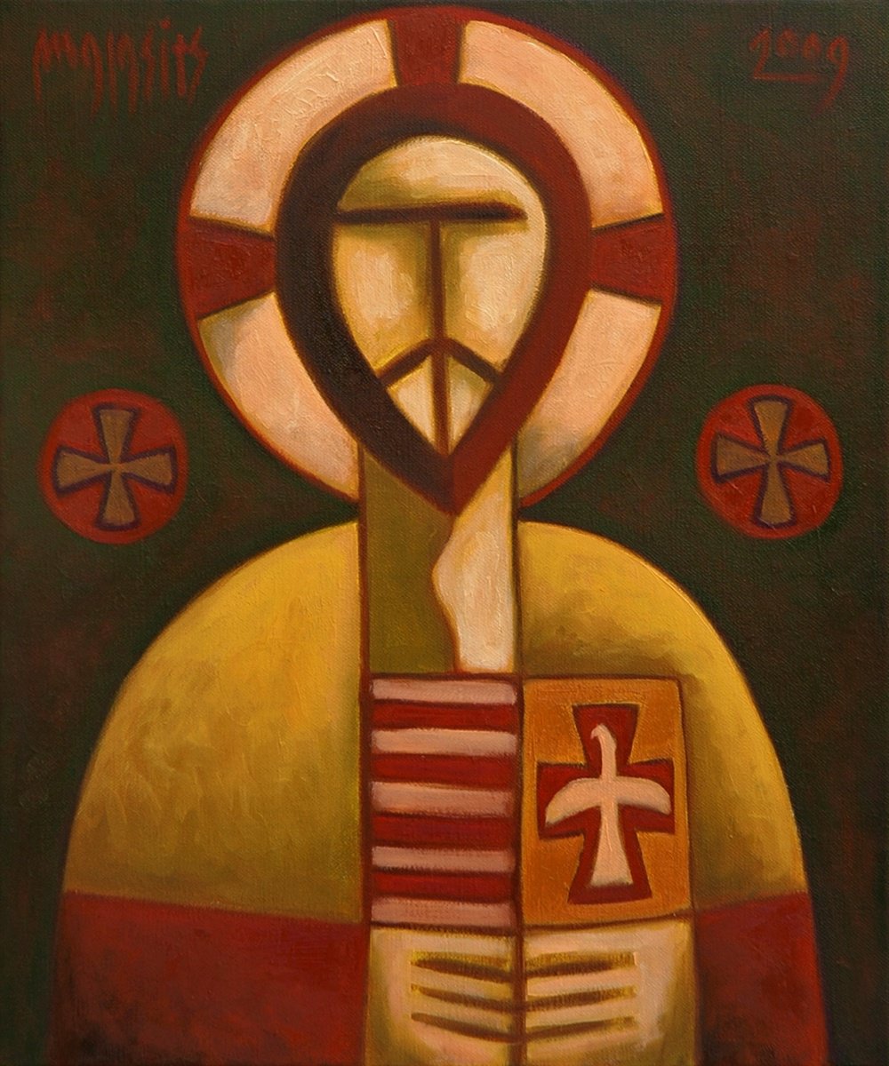Surrealistic Portrait Oil Painting By Malasits Zsolt, 20 X 24", Jesus Christ With A Falcon, Original Artwork