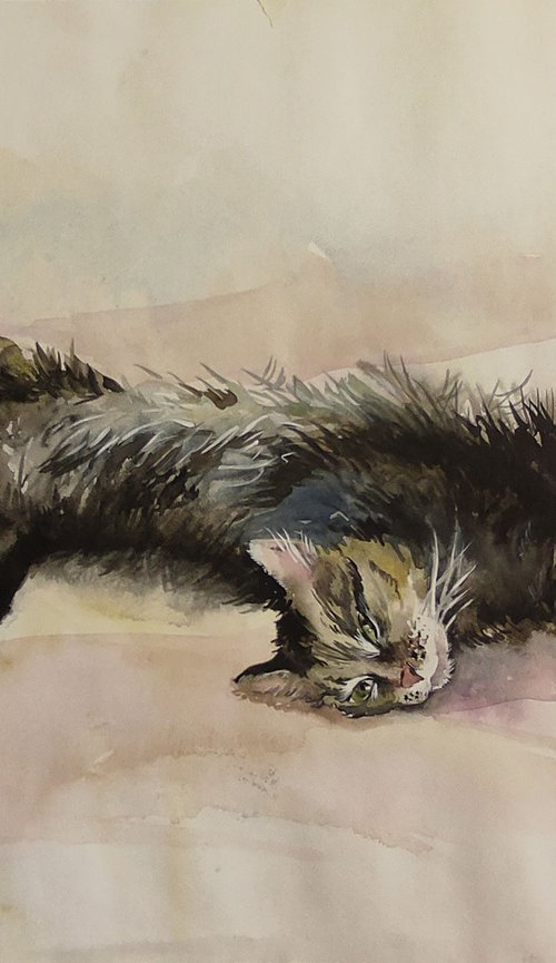 My lovely watercolor cat by Maria Kireev