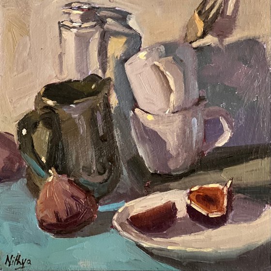 Still life Oil Painting - Figs on a plate
