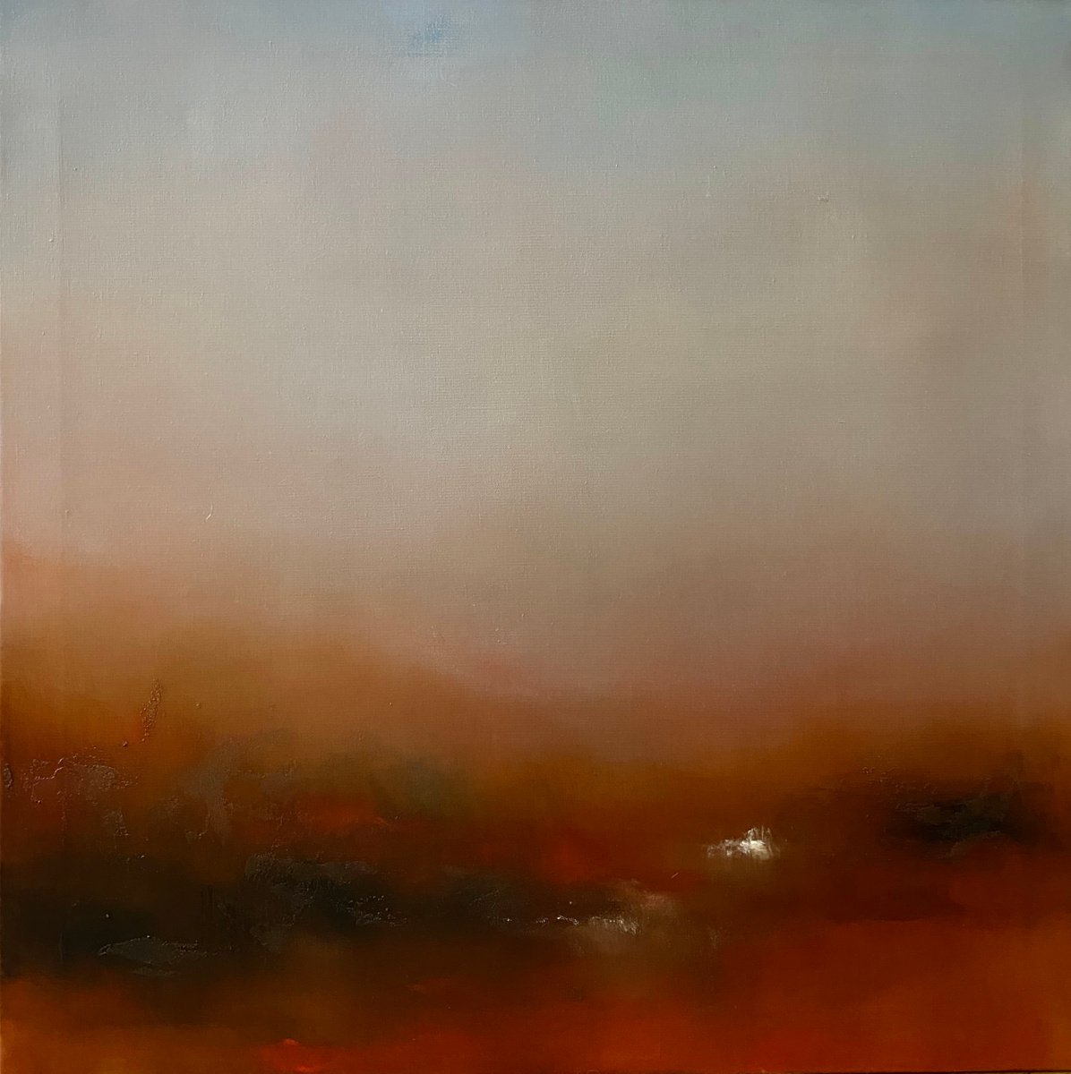 Sunrise-Sunrise 90x90 cm - gold particles original oil painting landscape gift modern urb... by Elena Troyanskaya