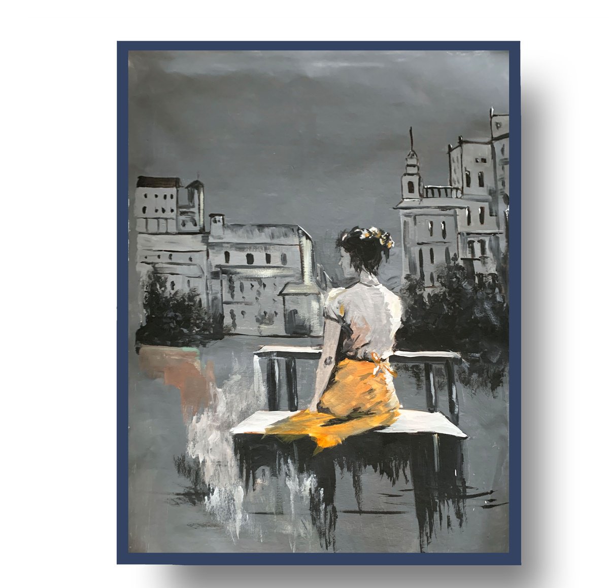 Expressive Portrait Oil Painting By Vita Schagen, 28 X 35", Urban Solitude., Original Artwork