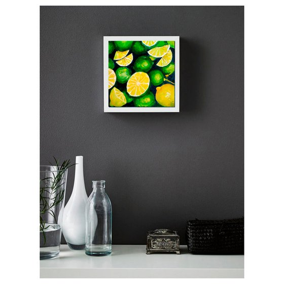 Still life with lemons and limes Original art green yellow