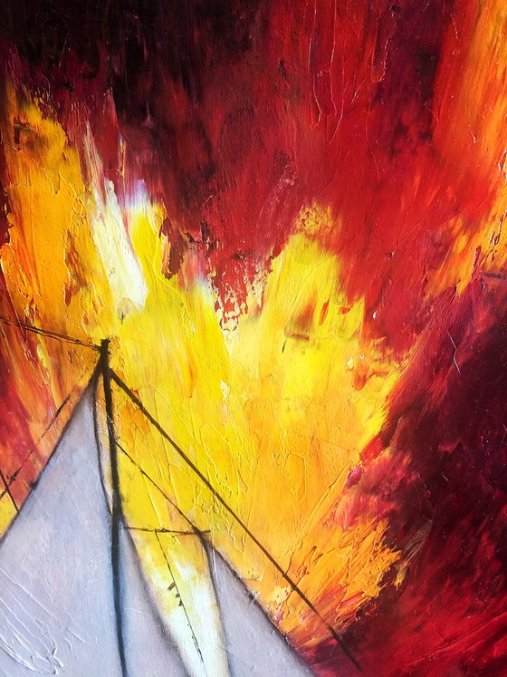 Ship in the sunset, 70x100 cm