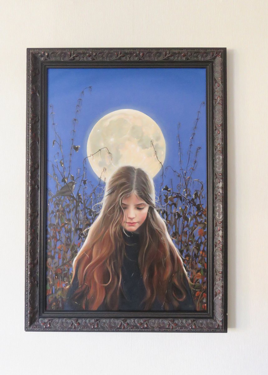Photorealistic Portrait Oil Painting By Kerry Lisa Davies, 24 X 35", Moon Child, Original Artwork