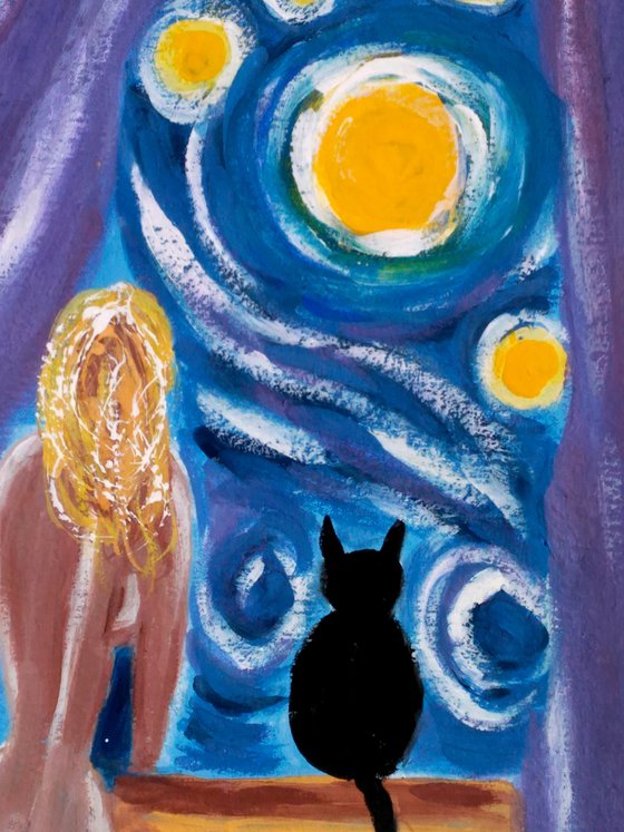 Cat Painting Animal Original Art Pet Artwork Home Wall Art 8 by 12 inches