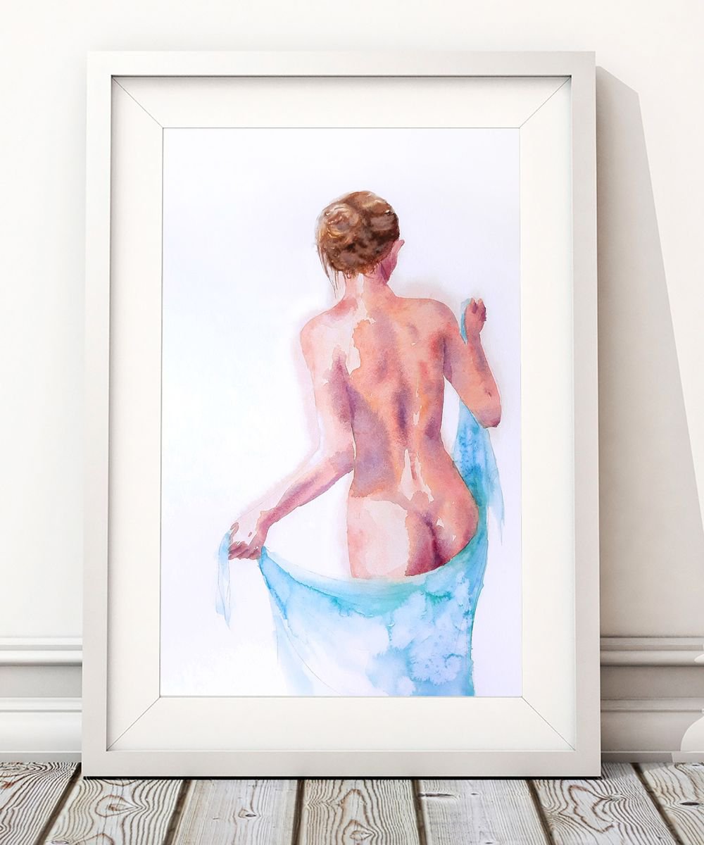 Feeling the Heat - Summer heat - nude woman - nude girl - erotic - back  Watercolour by Olga Beliaeva Watercolour | Artfinder