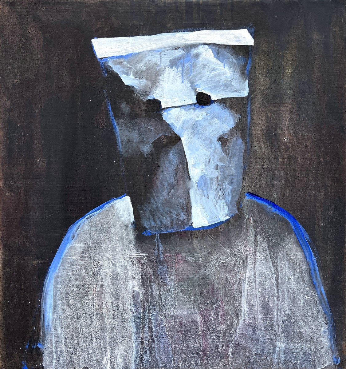 Expressive Portrait Acrylic Painting By Zakhar Shevchuk, 24 X 25", Behind The Mask, Original Artwork